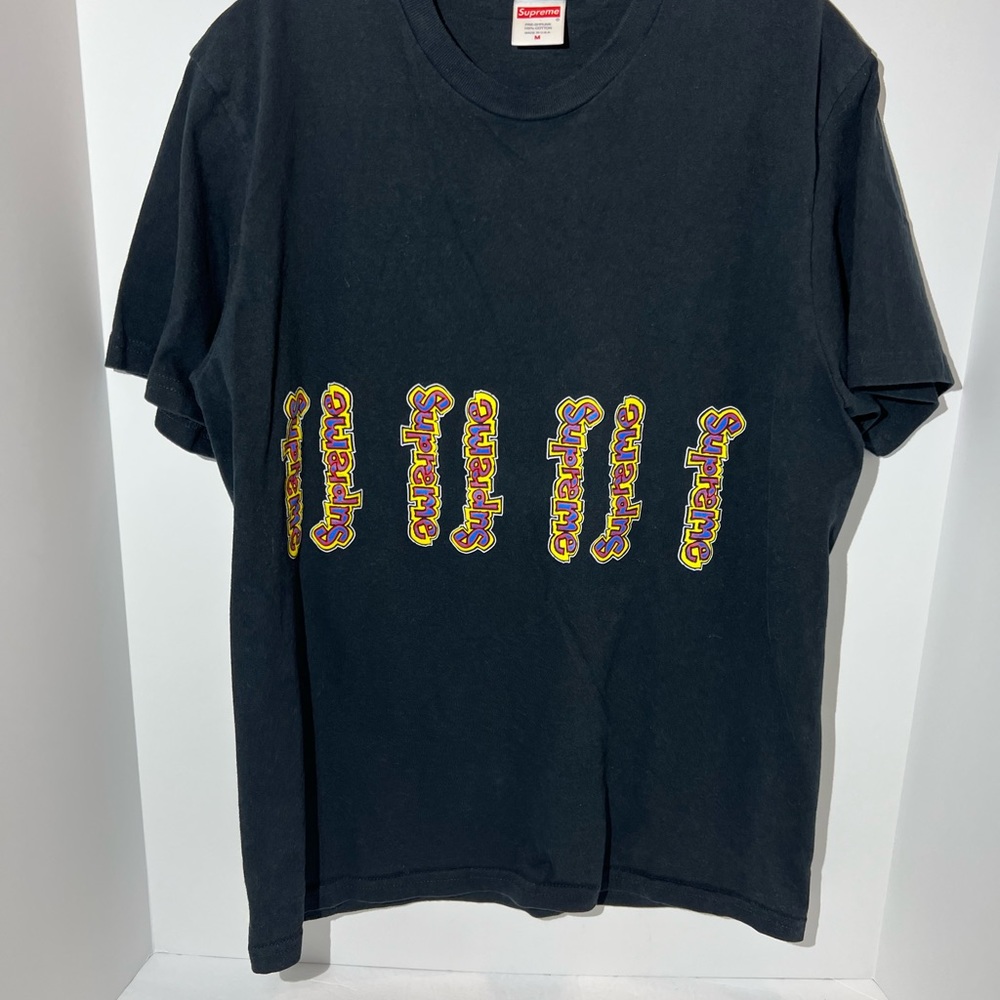 Supreme, vertical logo T-shirt, black yellow made in the USA size